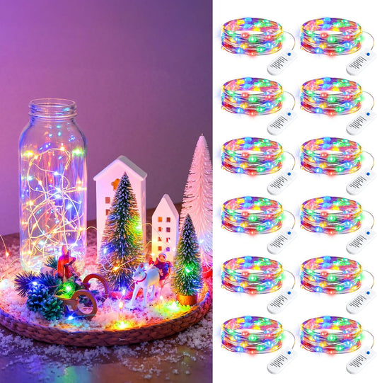 Minetom 12 Pack Fairy Lights - Battery Operated 7ft String Lights with 20 LEDs | Waterproof Multicolor Twinkle Lights for DIY Decor