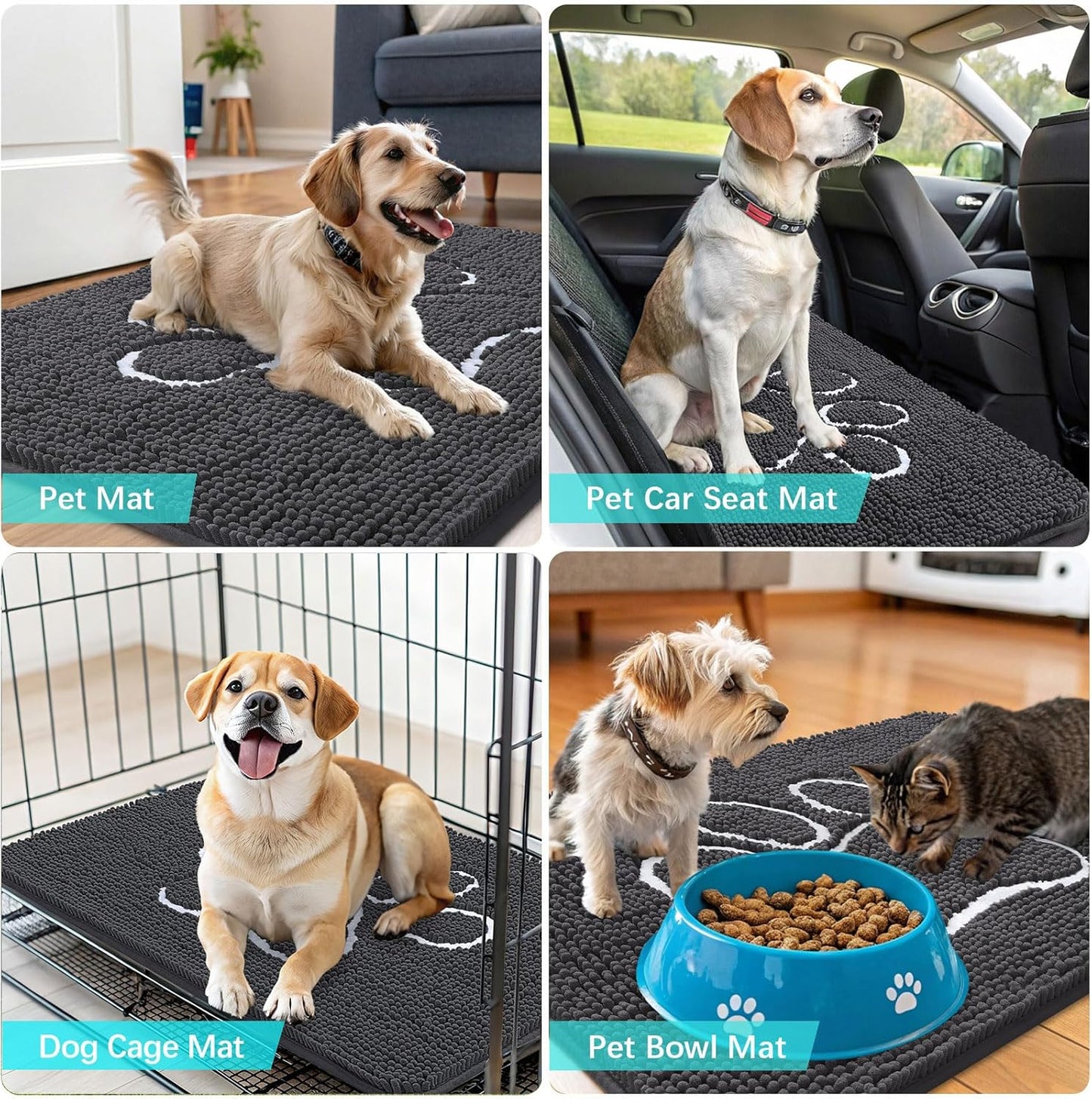OLANLY Dog Door Mat - Absorbent Non-Slip Mud Mat for Paws | Quick Dry Chenille, 40x32, Dark Grey