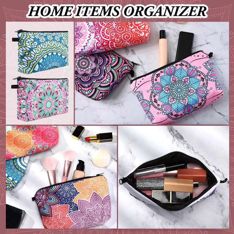 Dunzy 16 Pcs Bulk Makeup Bag for Women Gifts for Mom Canvas Cosmetic Bags with Zipper Pouches Waterproof Travel Toiletry Organizer for Girls Mother Teacher Nurse Bridesmaids (Mandala)