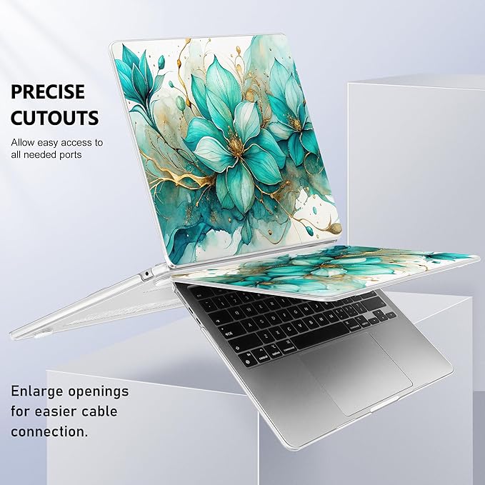 Lepeoac Case for 2026/2025/2024/2023 MacBook Air 15-inch Laptop Release M5 A3448 /M4 A3241 /M3 A3114 /M2 A2941, Stylish Protective Hard Shell Cover for MacBook Air 15.3 inch, Green Floral