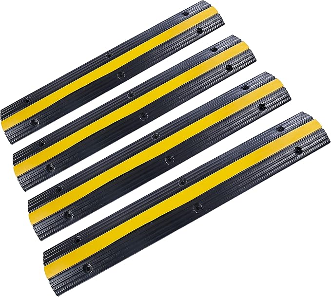 YONSHENG Rubber Cable Ramp Cord Cover Cable Protector Ramps Wire Hose Protective 1 Channel 22000Lbs Load Capacity Traffic Speed Bump for Asphalt Concrete Gravel Driveway Indoor Outdoor, 4 Pack