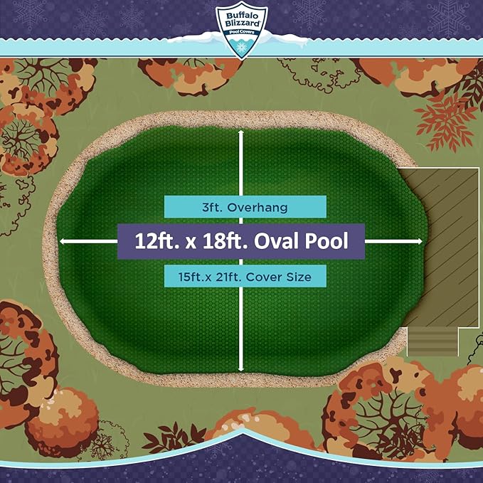 Buffalo Blizzard 12 ft x 18 ft Oval Pool Leaf Net | Mesh Pool Net Cover | Leaf Net for Above Ground Pool | Remove Leaves and Debris from Your Winter Cover | 3 Ft of Overlap | Winch & Cable Included