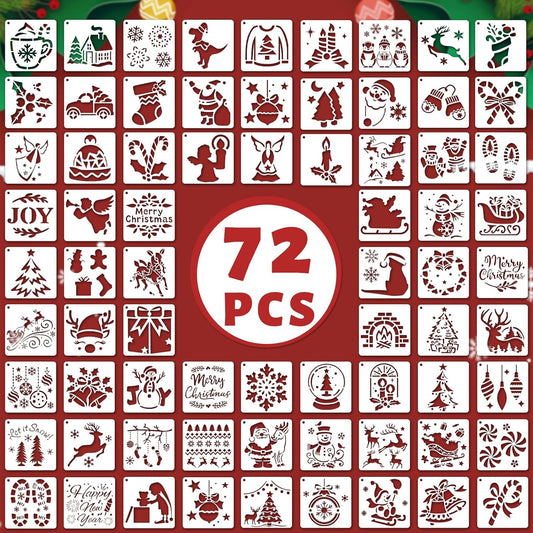 Skiennix 72 PCS Christmas Stencils - Reusable Holiday Painting Templates for Wood, Glass & Fabric Decor