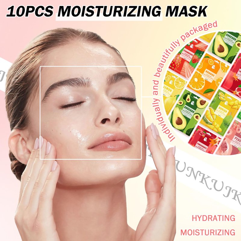 JunKuJK 10PCS Hydrating Facial Sheet Mask,Moisturizing Face Masks Skincare Gift Set,Brighten Long Lasting Face Mask Skin Care & Facial Mask Kit for All Skin Types