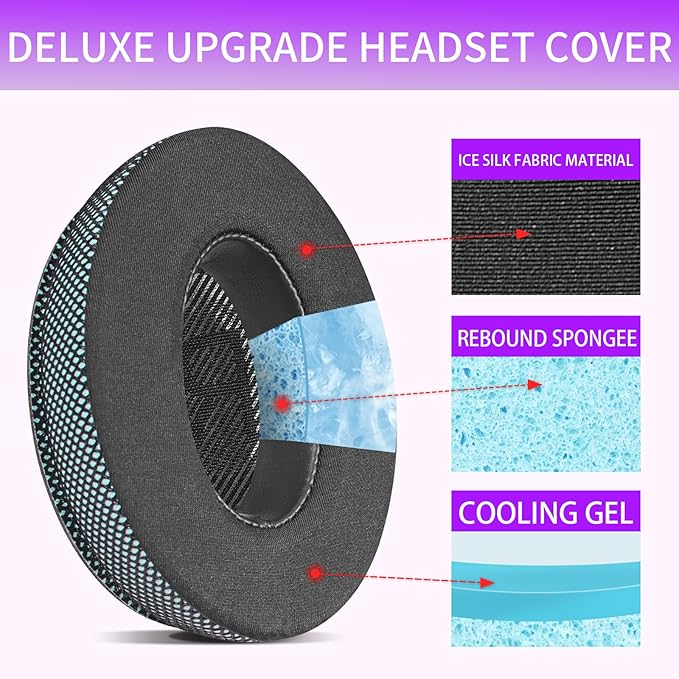 Ice Gel Headphones Replacement Ear Pads for Bose qc45 Replacement Ear Pads - qc35&qc35 ii Replacement Ear pads/qc25 Replacement Ear Pads - Black/Blue