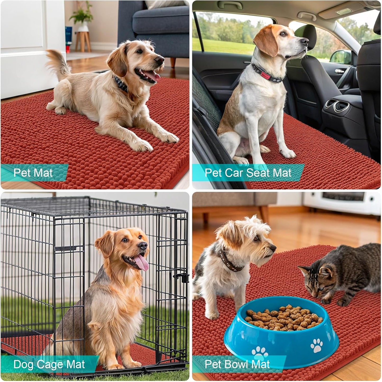 OLANLY Dog Door Mat - Absorbent Non-Slip Washable Mat for Muddy Paws | 70x35, Maple Red
