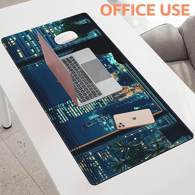 NIYLYNSYN Mouse Pad Large Black Cat Non-Slip Gaming Desk Mat with Stitched Edge Laptop Keyboard Desk Pad for Work Home Gaming (35.4 x 15.7 Inches)