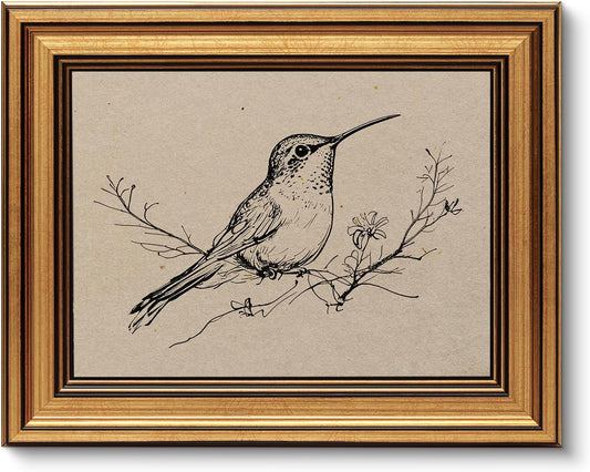VIYYIEA Vintage Gold Framed Hummingbird Canvas Wall Art - Elegant Home Decor for Living Room & Bedroom (10L x 8W)