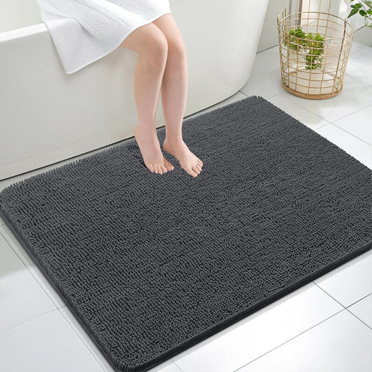 OLANLY Large Bath Rugs - Extra Soft Chenille | Quick-Dry, Machine Washable, 40x32, Dark Grey