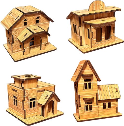 Log Cabin 3D Wooden Puzzle by [Brand Name] - DIY Miniature House Model Kit for Adults & Teens