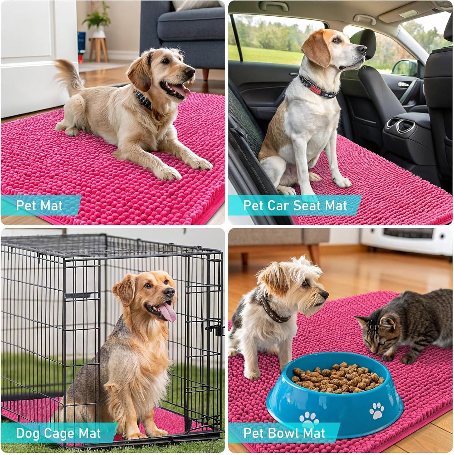 OLANLY Dog Door Mat - Absorbent Non-Slip Mud Mat for Indoor Use | Quick Dry Chenille, 70x24, Hot Pink