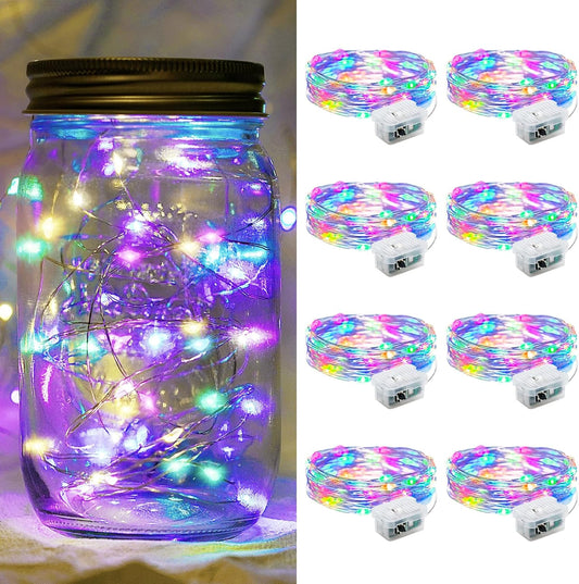 Skiennix 20 LED Fairy String Lights - 7Ft Waterproof Twinkle Lights for Parties & Weddings | Rainbow Pastel 8 Pack