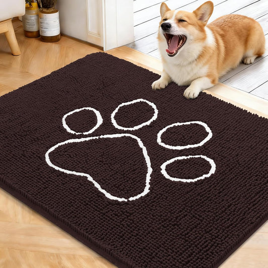 OLANLY Dog Door Mat - Absorbent Non-Slip Mud Mat for Dogs | Paw Print Design 40x32, Quick Dry Brown