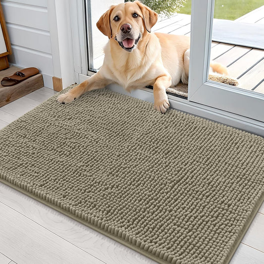OLANLY Dog Door Mat - Absorbent Non-Slip Chenille for Muddy Paws | 35x24 Inches, Warm Taupe
