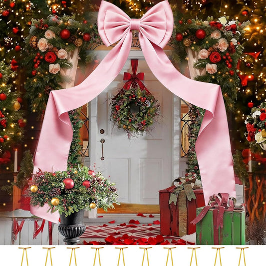 Vovoir Giant Bow Decoration - 75x18 Inch Pink Satin Bow Set with 10 Decorative Ribbons for Weddings & Parties