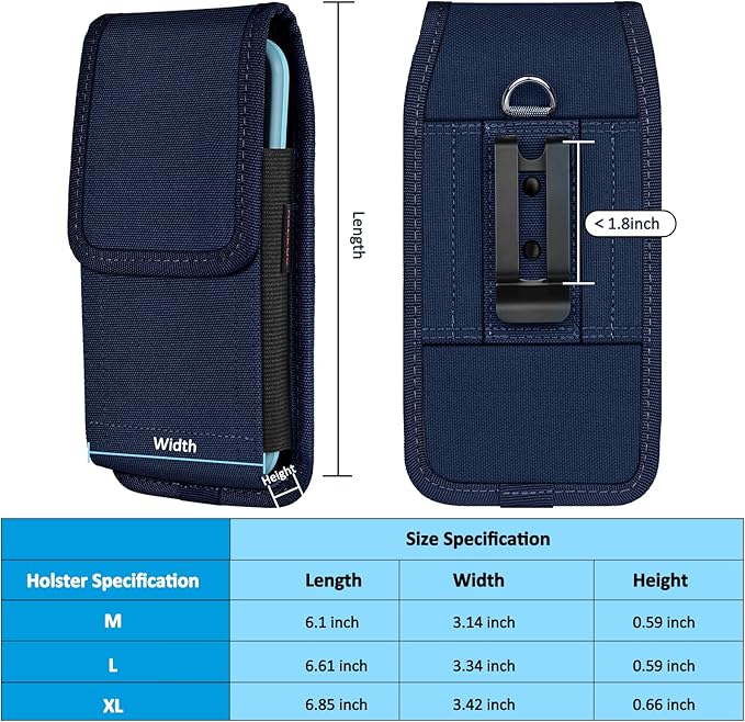 ACCKUO Phone Holster for Belt with Metal Clip and Magnetic Closure Compatible with iPhone 17 Air, 16/15/14/13/12 Pro Max, Galaxy S26/S25/S24/S23/S22 Plus & FE for Everyday Protection, L-Blue