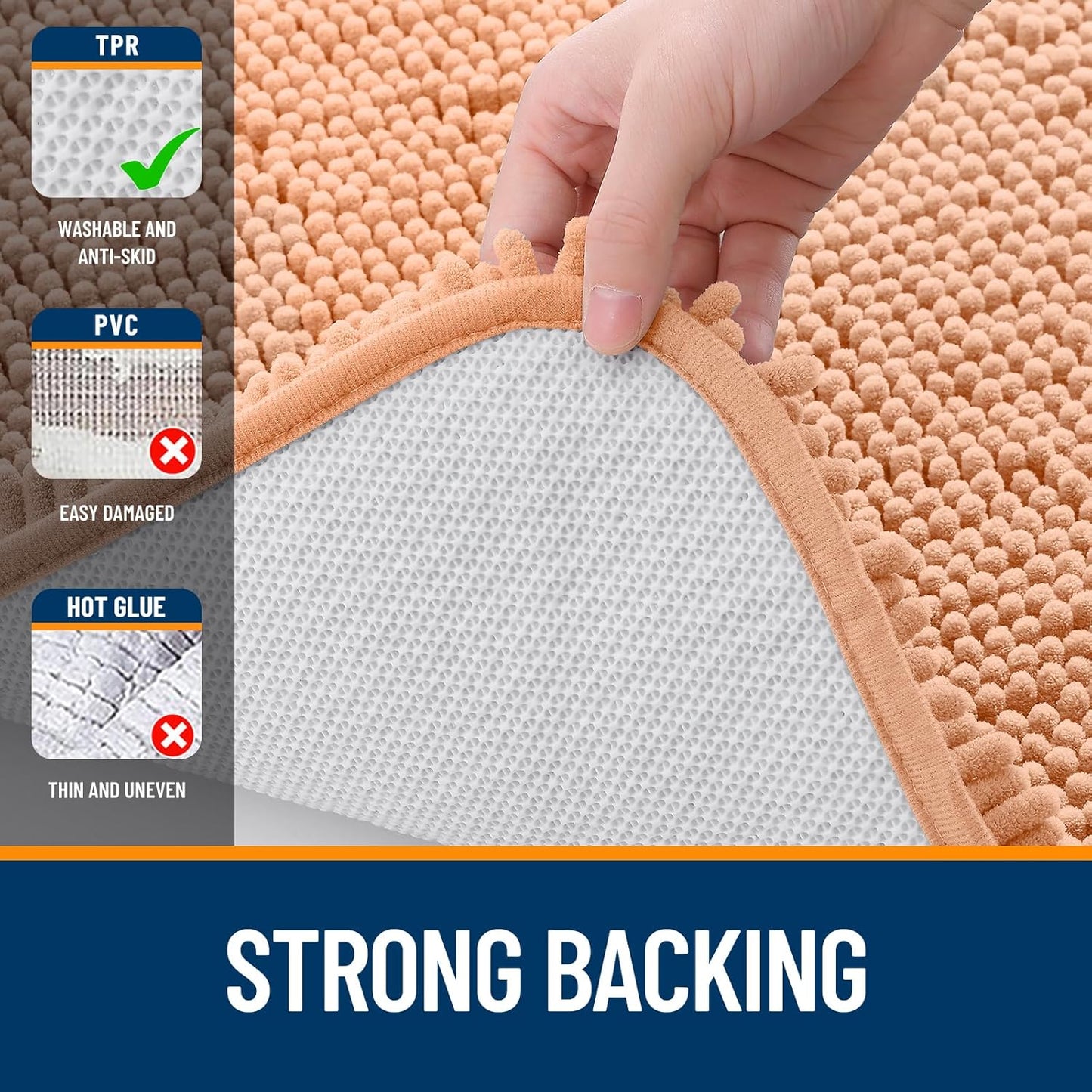 OLANLY Small Bathroom Rugs - Extra Soft Chenille Bath Mats | Quick-Dry, Machine Washable, 24x16, Peach