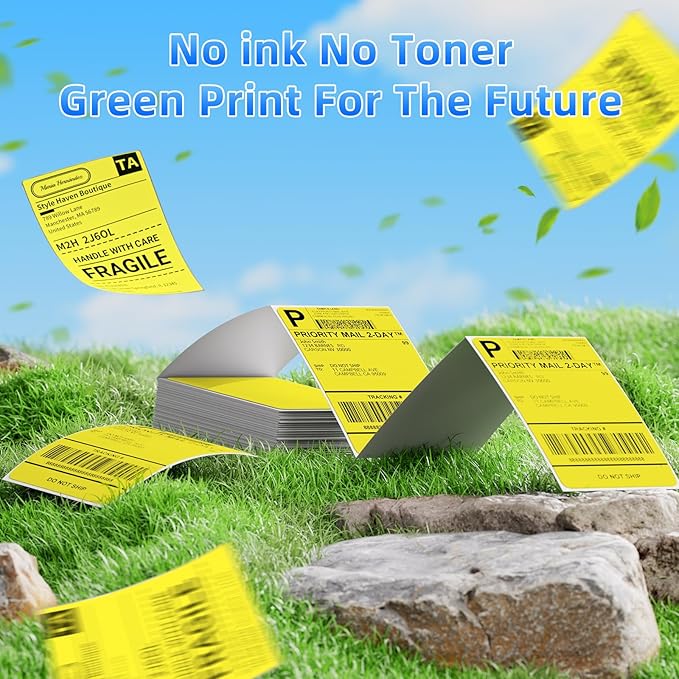 Omezizy 4x6 Thermal Labels, 1 Packs of 500 4x6 Fold Labels Yellow - Compatible with JADENS, ASprink, Phomemo, Rollo, Zebra, Omezizy and Other Thermal Printers