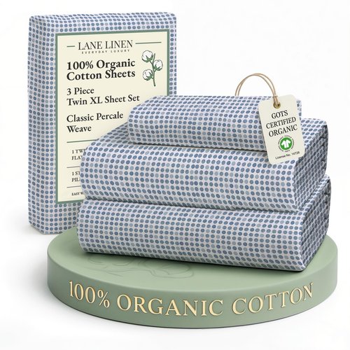 LANE LINEN 100% Organic Cotton Pre Washed Extra Long Twin Sheets Low Pill Fade Resistant Macine Wash Naturally Temperature Regulating Printed Cotton Sheets Twin XL Bed Sheets- Polka Dot Blue