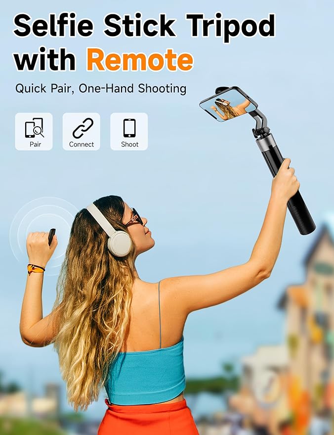 70" Magnetic Phone Tripod, Selfie Stick Tripod for iPhone MagSafe & Camera with Rechargeable Remote & 2 in 1 Magnetic Holder, 360° Rotatable Portable Cell Phone Stand for Travel Vlog Video Recording