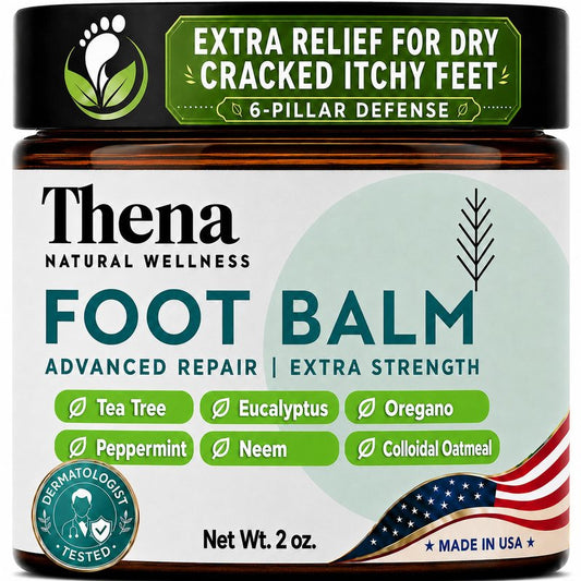 Thena Athletes Foot Cream Extra Strength Herbal Relief with Tea Tree Neem & Menthol, Athletes Foot Treatment Balm for Itchy Dry Cracked Feet, Heels and Toes, Advanced Plant-Based Foot Care