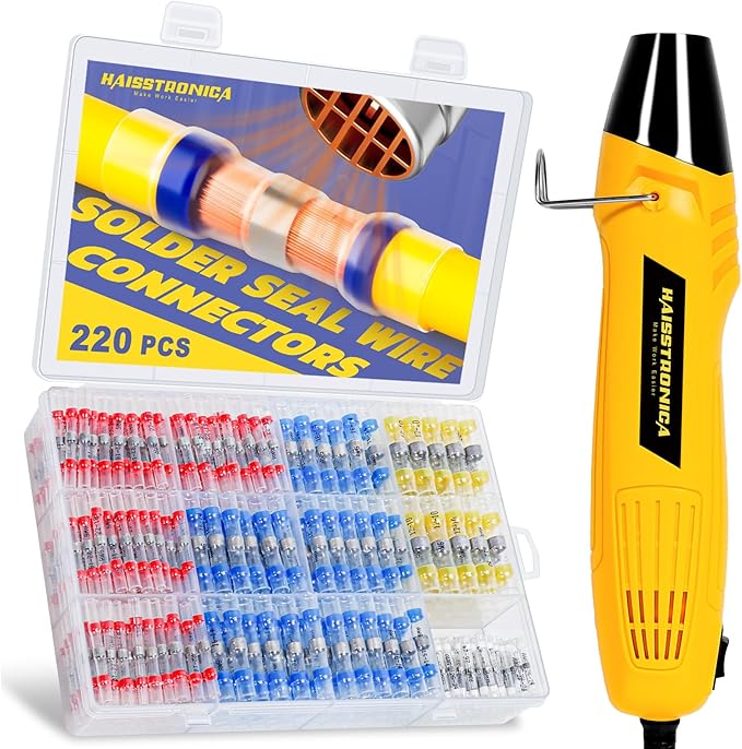 haisstronica 220 PCS Solder Seal Wire Connectors with Mini Heat Gun Kit, Waterproof Heat Shrink Wire Connectors, 10-26 AWG Solder Stick Wire Connectors for Automotive, Marine & Wiring Repair