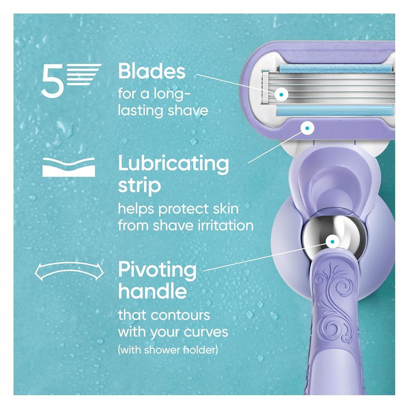 Gillette Venus Extra Smooth Women's Razor - 5-Blade Refill & Flexiball Handle | Includes Shower Holder