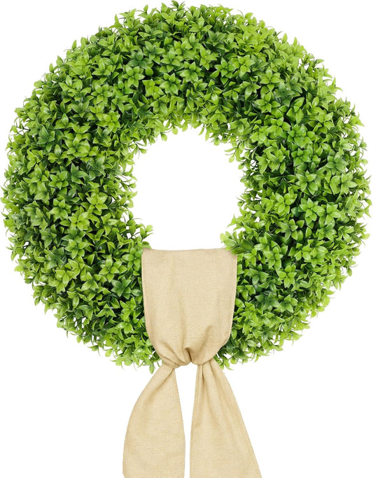 Vlorart 23-Inch Large Boxwood Door Wreath - All-Season Artificial Greenery with Sash & Bow | Perfect for Indoor & Outdoor Decor