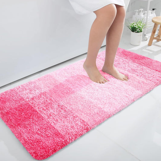OLANLY Bathroom Runner Rug - Extra Soft Microfiber Mat | Quick Dry & Washable 47x24, Pink