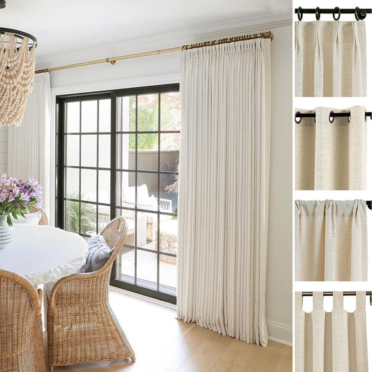 TWOPAGES Liz Linen Blackout Curtains - Customizable Size & Pleated Header | Textured Neutral Drapes for Living Room or Bedroom
