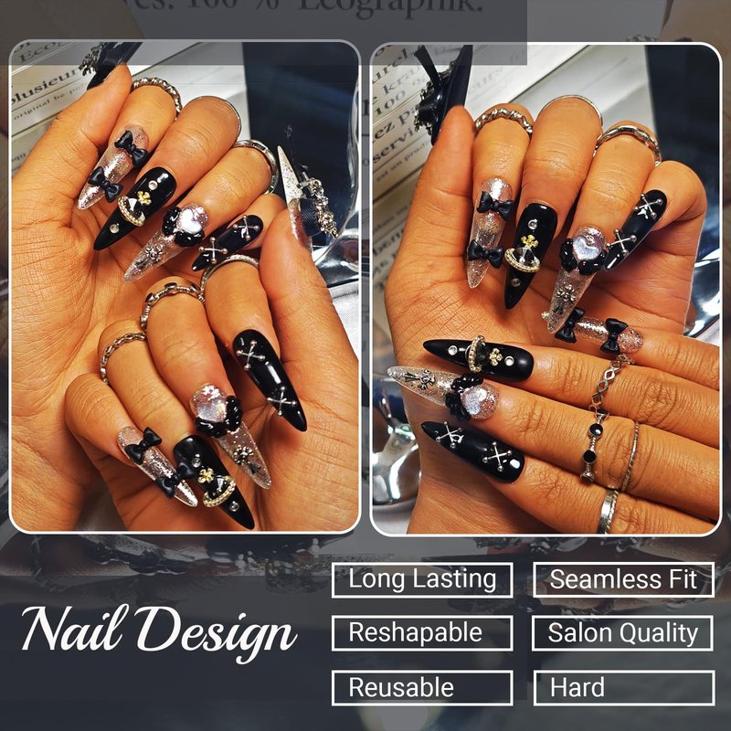 Handmade Press On Nails Stiletto, Brown Press On Nails Long, Flower 3D Acrylic Nails French Tip Blooming Amber Cherry For Women Gift, Reusable Stick On Fake Nails Kit With Nail Glue(Blooming Cherry-M)