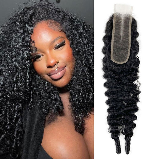 Burmese Curly 2x6 HD Lace Closure Pre Plucked Curly Closure HD Lace with Baby Hair HD Lace Closure Human Hair Free Part Natural Color Black 14 Inch