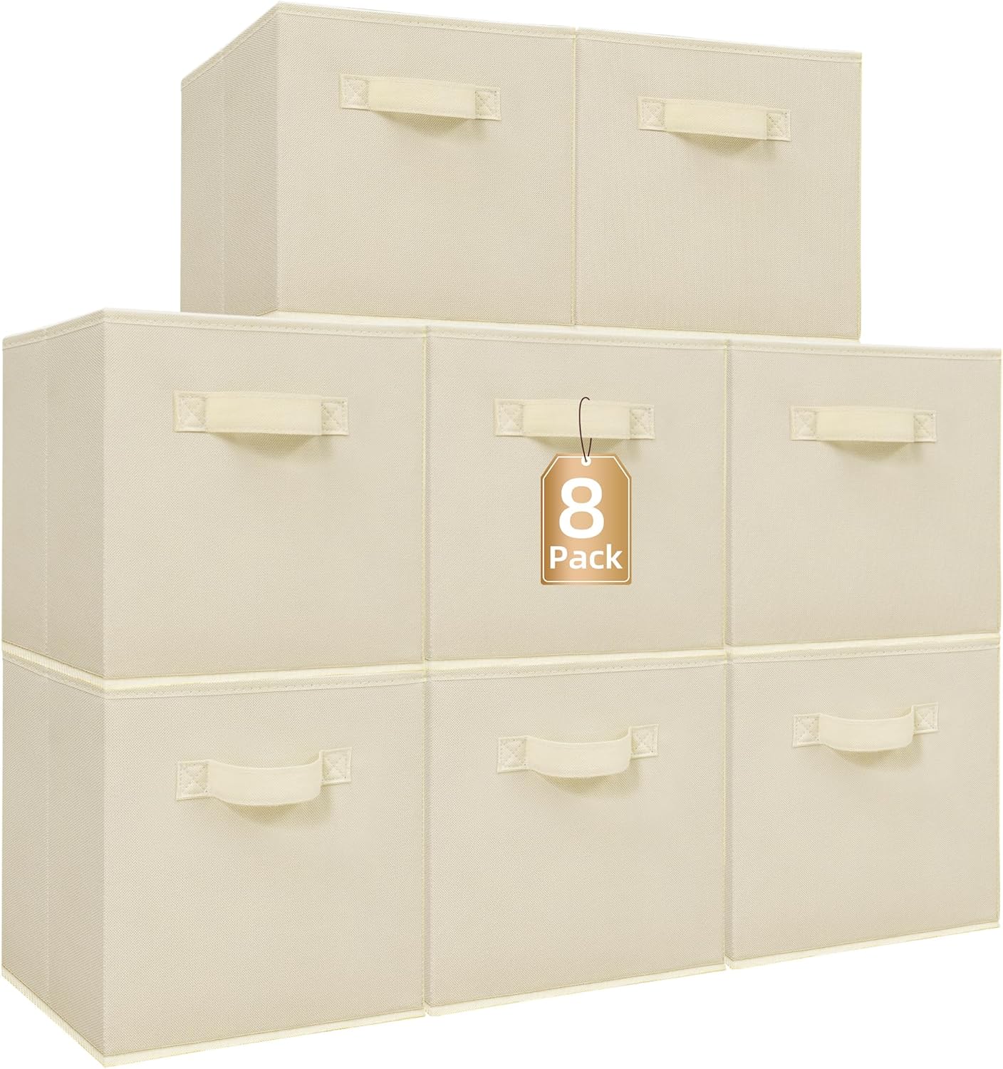 Storage Maniac 11-Inch Collapsible Storage Cubes - 8 Pack Durable Fabric Bins for Organization | Beige