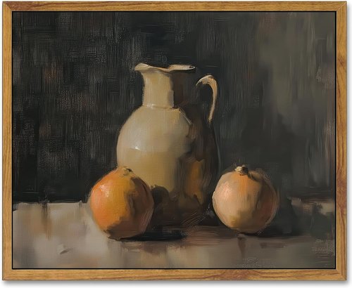 AtterrirArt Framed Vintage Kitchen Wall Art - Rustic Pomegranate & Jar Decor | 12x16 Inch Canvas Print