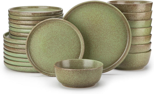 Vancasso ZERMATT Dinnerware Set - 24-Piece Stoneware Dish Set for 8 | Scratch Resistant, Dishwasher & Microwave Safe, Green