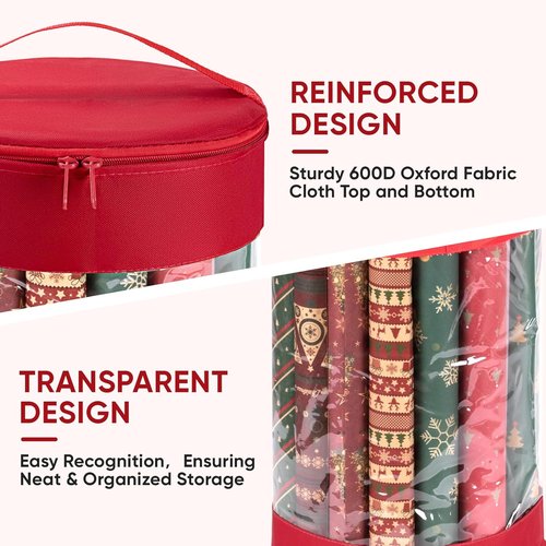 BALEINE Christmas Wrapping Paper Organizer - Durable 600D Oxford Fabric Storage for 18-25 Rolls | Clear PVC, Golden