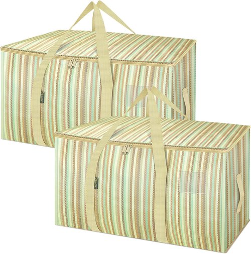 BALEINE Oversized Moving Bags - Heavy-Duty Storage Totes with Reinforced Handles | 2-Pack, Color Strip