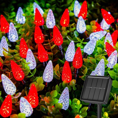 Brightown Solar C6 Strawberry String Lights - 50 LEDs, 22.64ft Red & White | Outdoor Christmas Decor