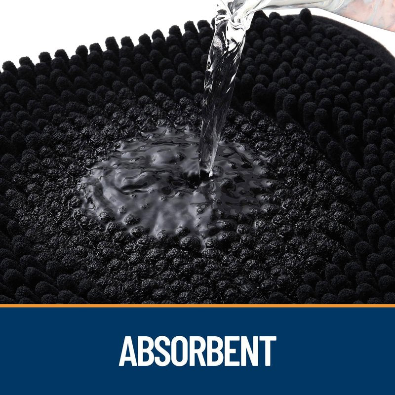 OLANLY Dog Door Mat for Muddy Paws 47x24, Paw Print Design, Absorbs Moisture and Dirt, Absorbent Non-Slip Washable Doormat, Quick Dry Chenille Mud Mat for Dogs, Entry Indoor Entryway Carpet, Black