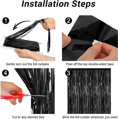 2026 Graduation Party Decorations - 2 Pack Black Backdrop & Metallic Fringe Curtains | 3.28 FT x 7.05 FT