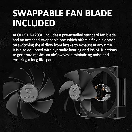 GAMDIAS 3 Pack 120mm Case Fan & 3 Reverse Blades & 1 USB Hub, ARGB PWM PC Fans with RGB Motherboards Sync, Daisy Chain via Cable Management, 30mm Thickness Case Fans with 75CFM Airflow with 2400RPM