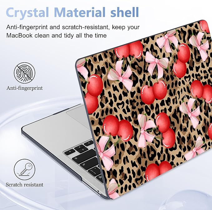 Lepeoac Case for MacBook Pro 13 inch Case M2 2022-2016 A2338 M1 A2251 A2289 A2159 A1989 A1708 A1706, Plastic Hard Shell + Keyboard Cover + Dust Plug, Leopard Cherry