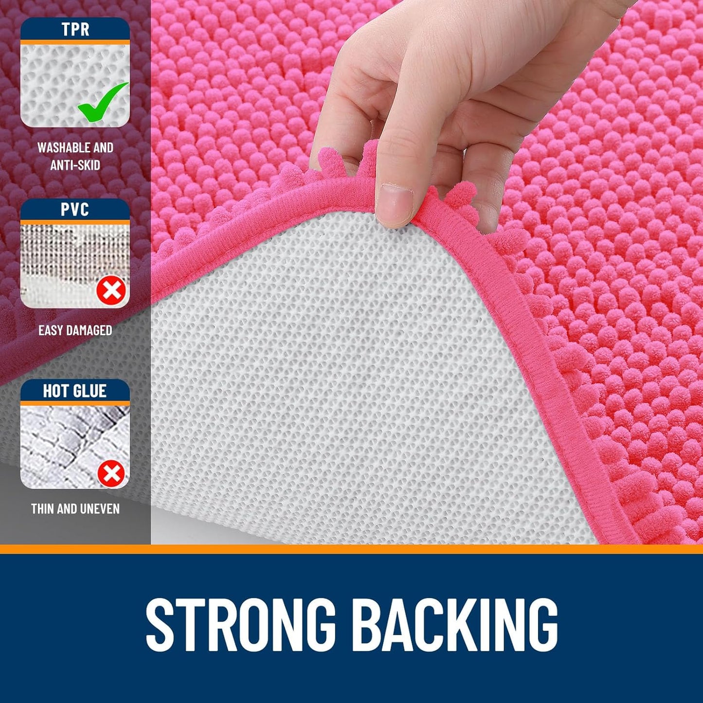 OLANLY Bathroom Runner Rugs - Soft Absorbent Chenille with Rubber Backing | Quick Dry, 47x24, Hot Pink