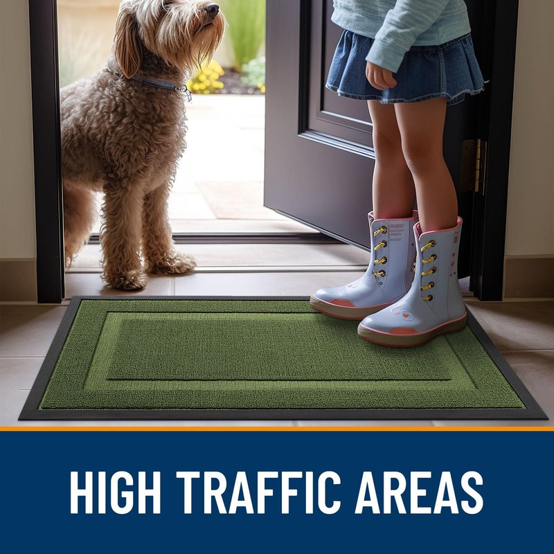 OLANLY Front Door Mat Indoor Outdoor Entrance, Waterproof All-Season, All-Weather Doormat, Sturdy Natural Rubber, Low Profile, Easy Clean Patio Porch Entryway Mat, 35x23, Classic Green