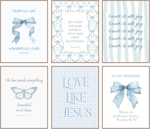 Coquette Blue Bow Wall Art Decor - Inspirational Bible Verses for Teen Girls | Light Blue 8x10 Unframed
