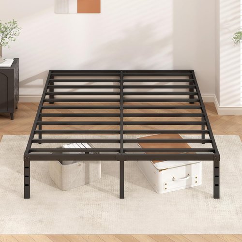 HLIPHA Metal Platform Bed Frame - 16-Inch Tall King Size | Heavy-Duty Support Slats, No Box Spring Needed, Easy Assembly - Black