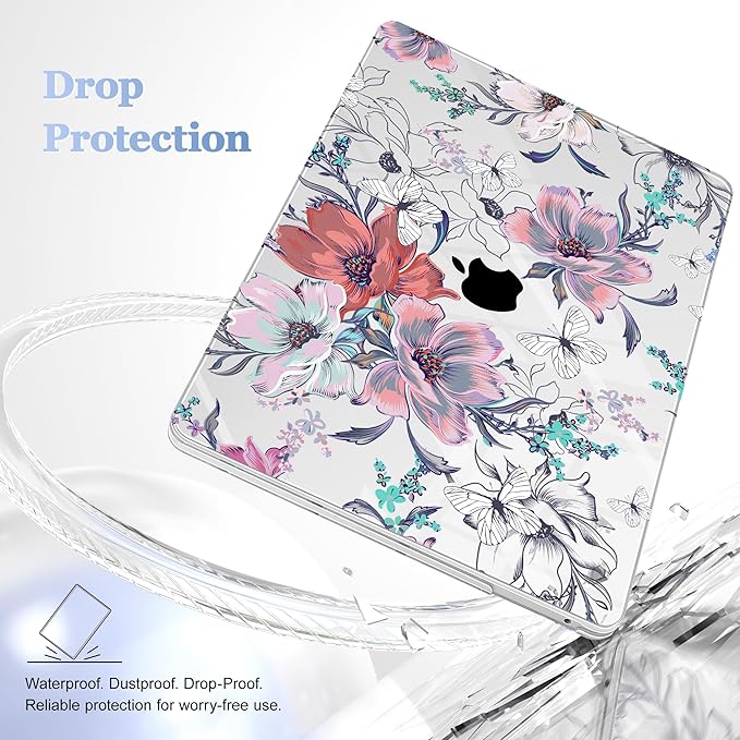 Lepeoac Case for MacBook Pro 13 inch Case M2 2022-2016 A2338 M1 A2251 A2289 A2159 A1989 A1708 A1706, Plastic Hard Shell + Keyboard Cover + Dust Plug, Floral C319