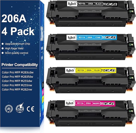 206A Toner Cartridge,Compatible for HP 206A W2110A for HP Color LaserJet pro MFP M283fdw M283cdw Pro M255dw M283 M255 Printer,Black Cyan Yellow Magenta 4 Pack