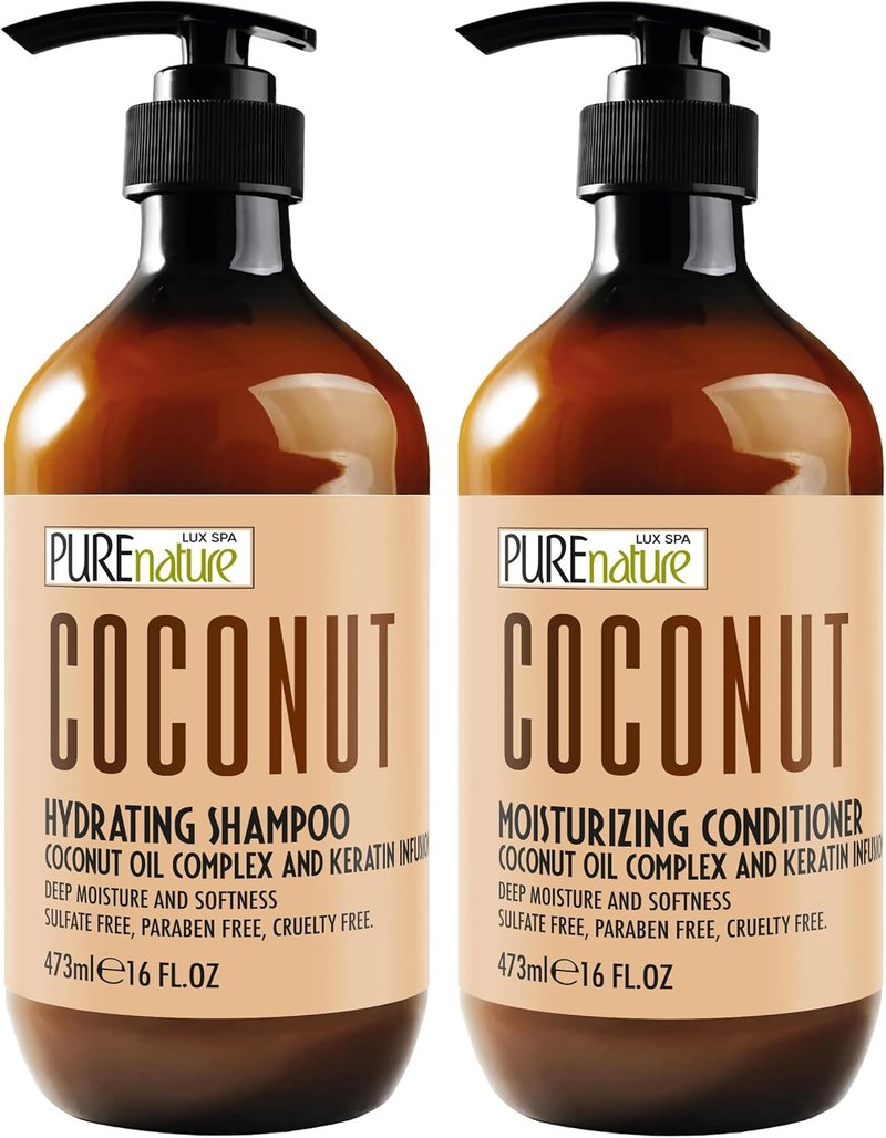 Coconut Shampoo and Conditioner Set - Sulfate-Free Hydrating Duo for Dry, Frizzy Hair | 16 Fl Oz (Set of 2)