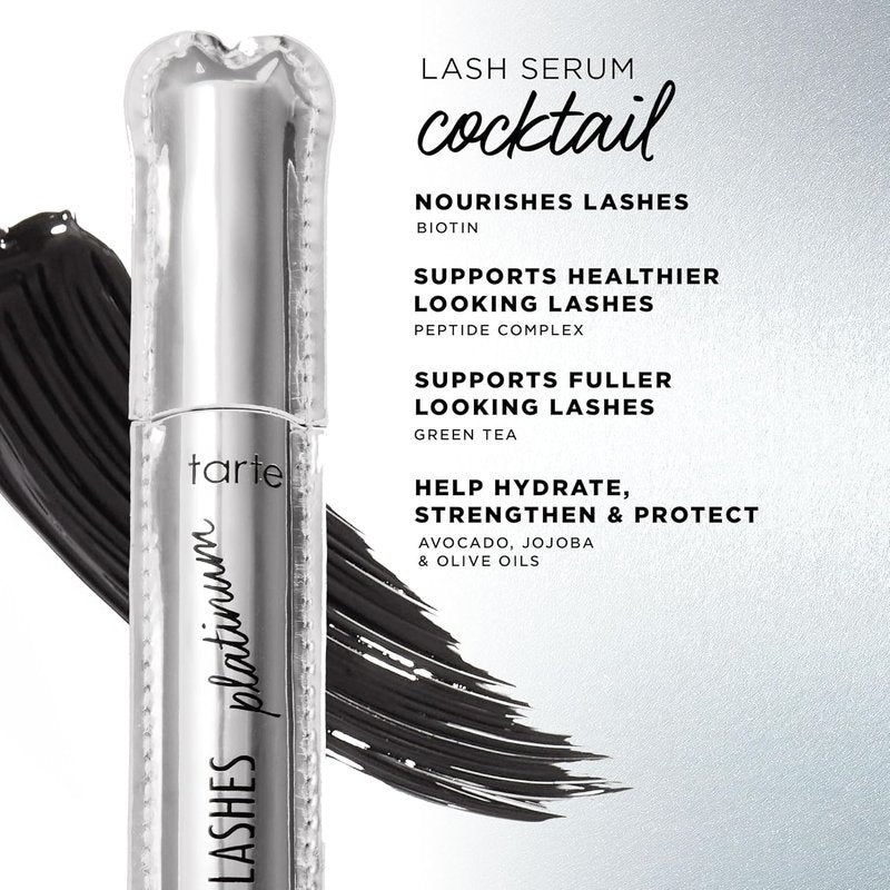 Tarte Lights, Camera, Lashes Platinum Volumizing Mascara - Black Tinted Peptide Lash Serum for Volume & Length, Vegan & Cruelty-Free